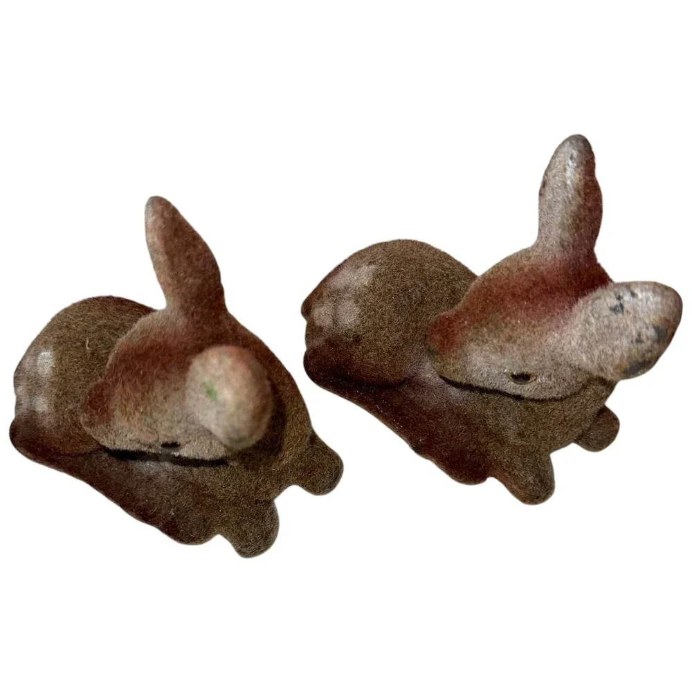 Lot 2 Vintage‎ Deer Fawn Velvet Flocked Figurines Figures Hong Kong